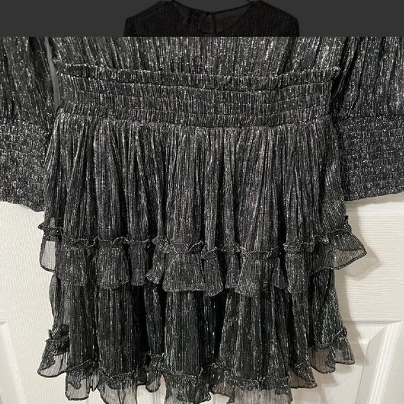 Misa Los Angeles Silver Smocked Cocktail Party Dress - Picture 4 of 5